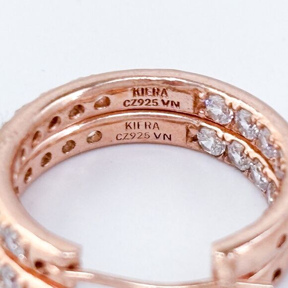 Sterling Silver 925 Rose Gold Tone 2cm Cubic Zirconia Hoop Earrings - Picture 6 of 8